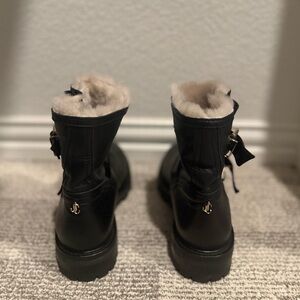 Jimmy Choo Leather Fur Trim Moto Boots